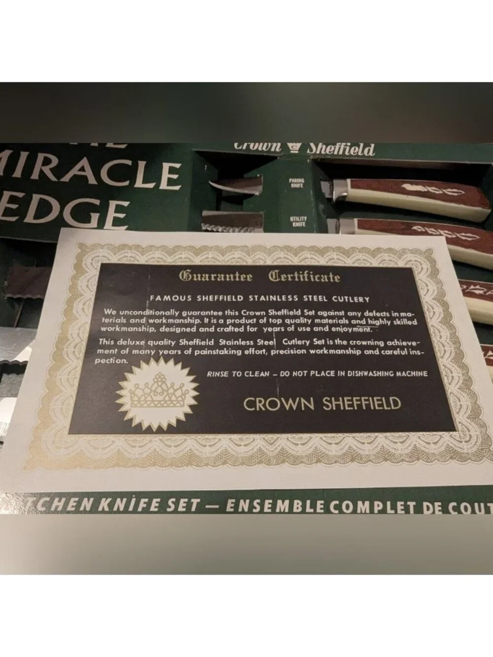 Vintage Crown Sheffield Woodlyn Miracle Edge Knife Set NIB